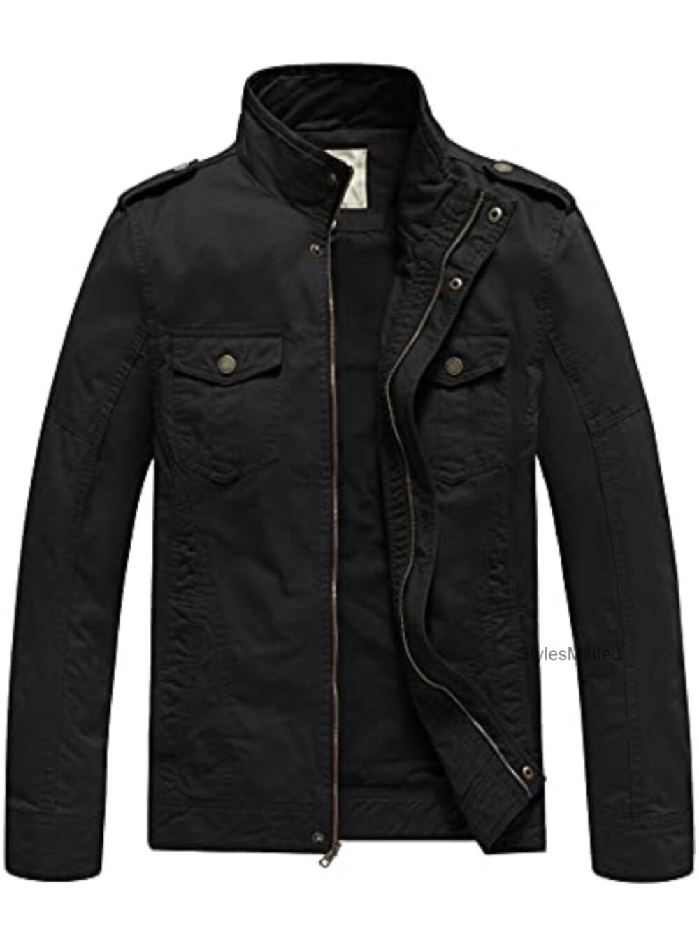 WenVen Washed Cotton Military Jacket Lightweight Windbreaker Men's Casual